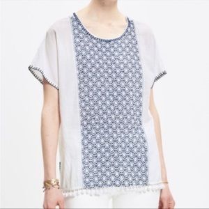 Madewell White and Blue Patterned Top